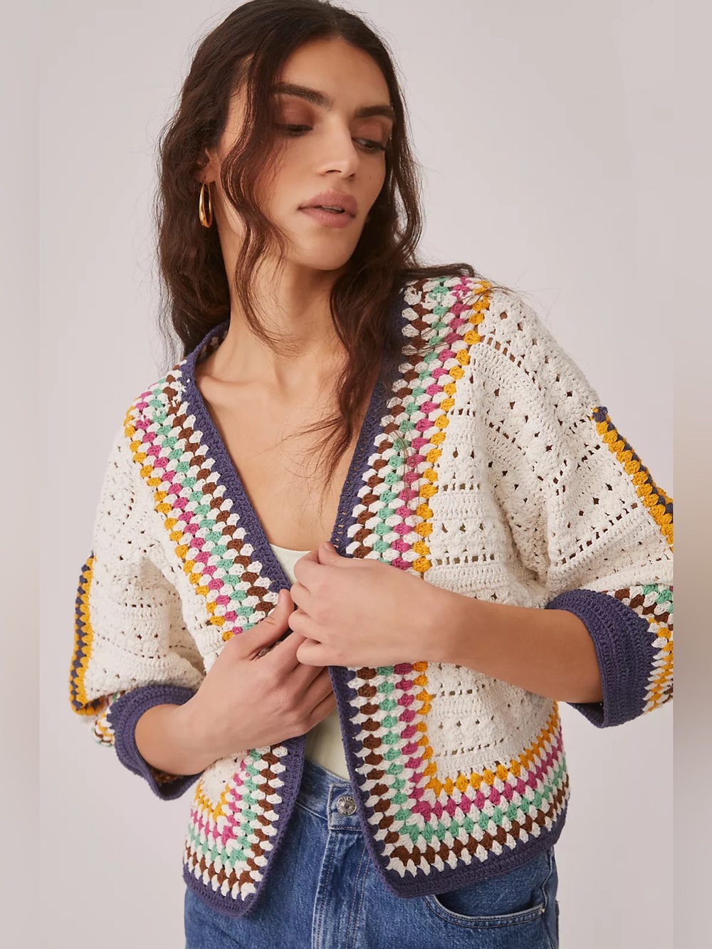 Maeve by Anthropologie Cropped Crochet Cardigan Colorful